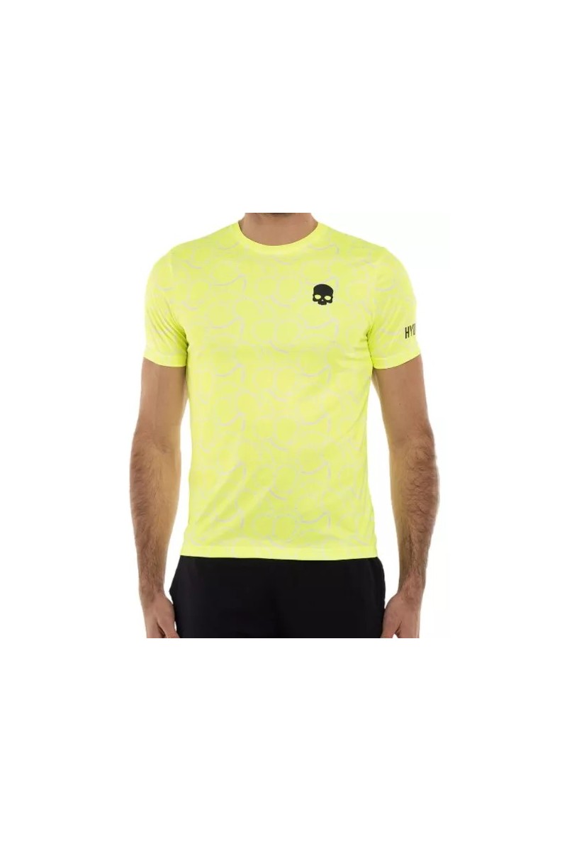 Tee Shirt Hydrogen Allover Tennis Tech Fluo Yellow Black
